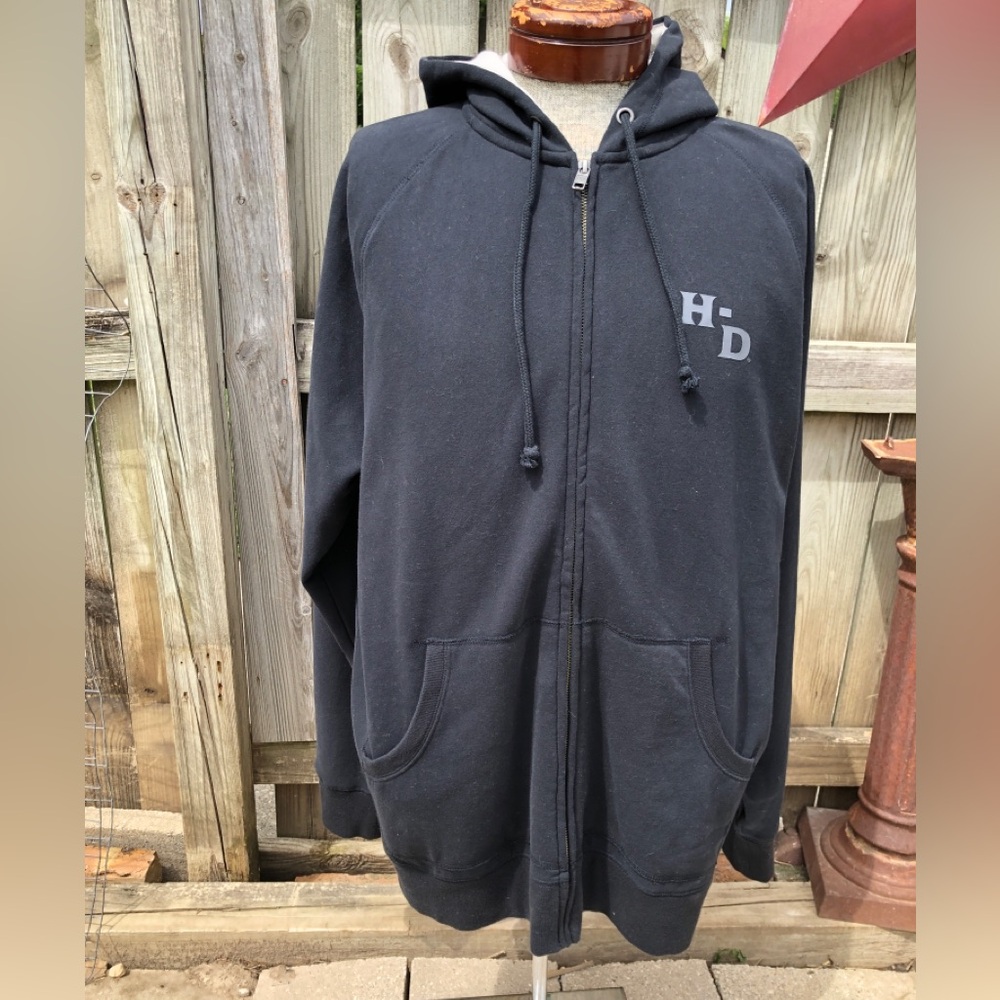 Harley-Davidson Black Full Zip Hoodie Jacket with White Flame Logo